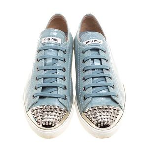 Miu Miu Teal Patent Leather Studded Sneakers!